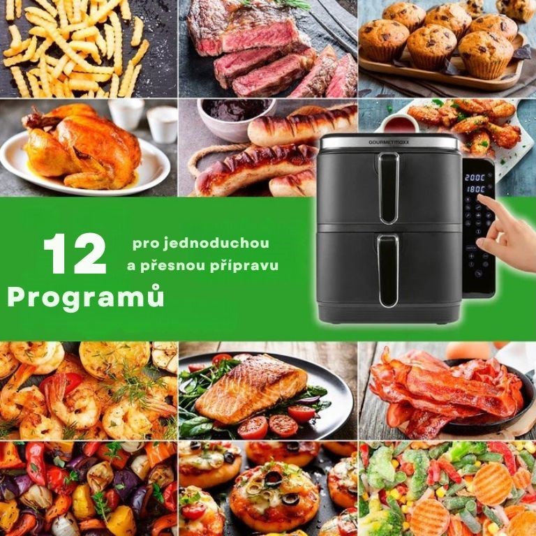 GourmetMaxx Vertikální horkovzdušná fritéza s dvojitou komorou a bočním displejem FryUp 10 l 15305 (2)